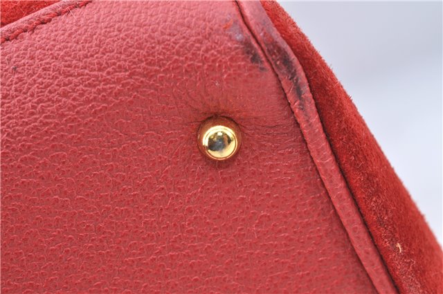 Authentic GUCCI Bamboo Hand Bag Suede Leather Red J0761