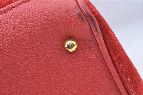 Authentic GUCCI Bamboo Hand Bag Suede Leather Red J0761