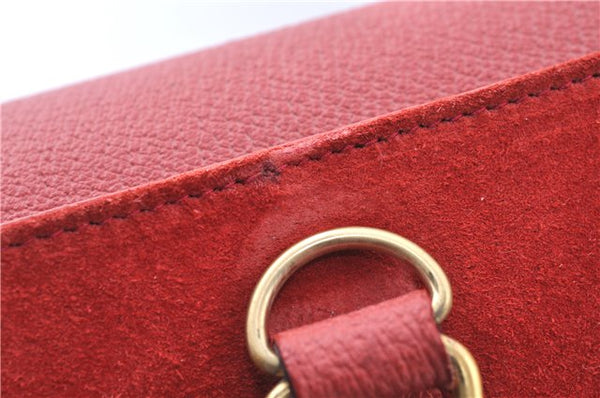 Authentic GUCCI Bamboo Hand Bag Suede Leather Red J0761