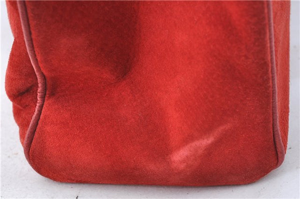 Authentic GUCCI Bamboo Hand Bag Suede Leather Red J0761