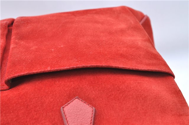 Authentic GUCCI Bamboo Hand Bag Suede Leather Red J0761