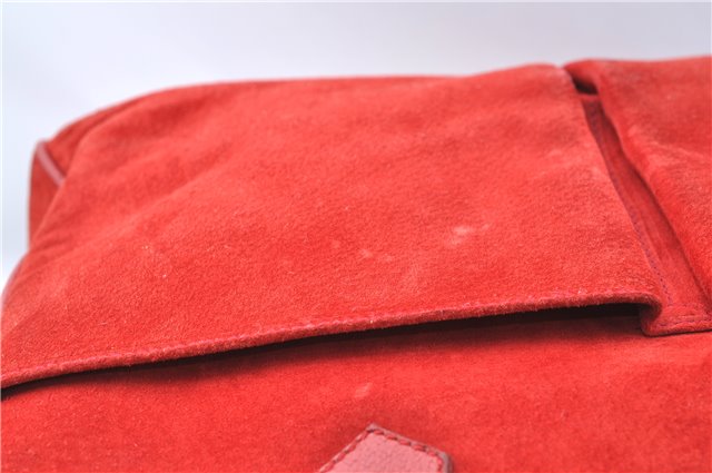 Authentic GUCCI Bamboo Hand Bag Suede Leather Red J0761