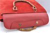 Authentic GUCCI Bamboo Hand Bag Suede Leather Red J0761