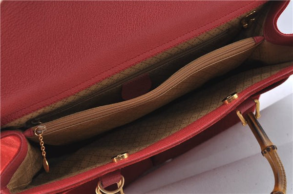 Authentic GUCCI Bamboo Hand Bag Suede Leather Red J0761