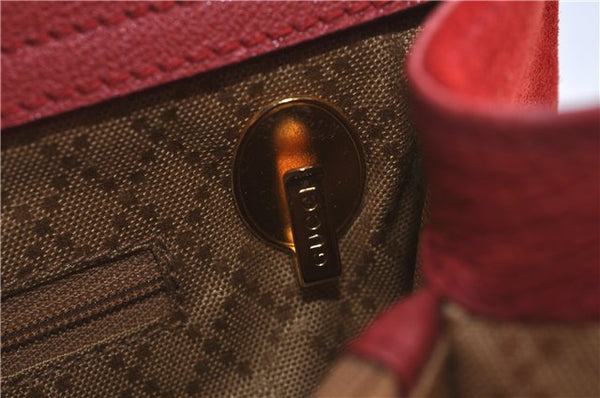 Authentic GUCCI Bamboo Hand Bag Suede Leather Red J0761