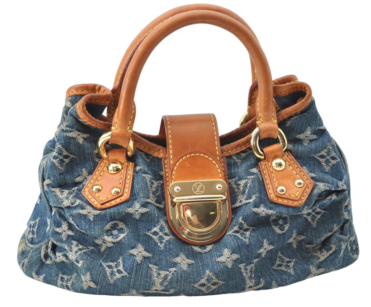 Authentic Louis Vuitton Monogram Denim Pleaty Hand Bag M95020 LV J0762
