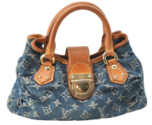 Authentic Louis Vuitton Monogram Denim Pleaty Hand Bag M95020 LV J0762