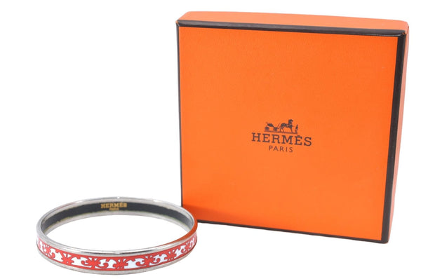 Authentic HERMES Email PM Bangle Gadarkivir Motif Silver Red White Box J0763