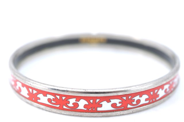 Authentic HERMES Email PM Bangle Gadarkivir Motif Silver Red White Box J0763