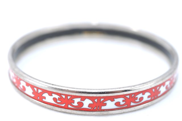 Authentic HERMES Email PM Bangle Gadarkivir Motif Silver Red White Box J0763