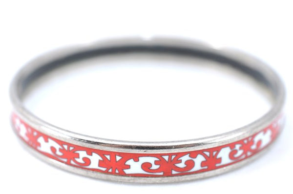 Authentic HERMES Email PM Bangle Gadarkivir Motif Silver Red White Box J0763