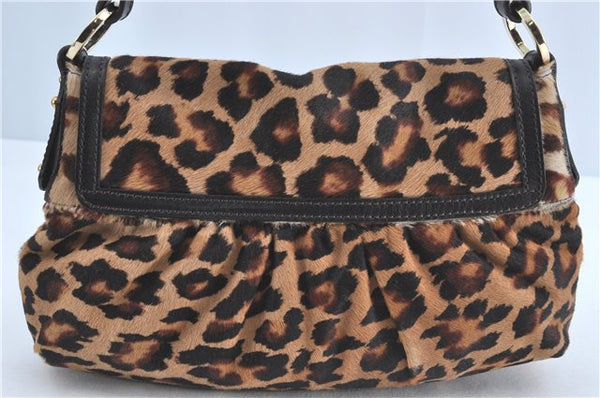 Authentic FENDI Leopard Motif Shoulder Hand Bag Unborn Calf Fur Brown J0764