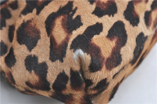 Authentic FENDI Leopard Motif Shoulder Hand Bag Unborn Calf Fur Brown J0764