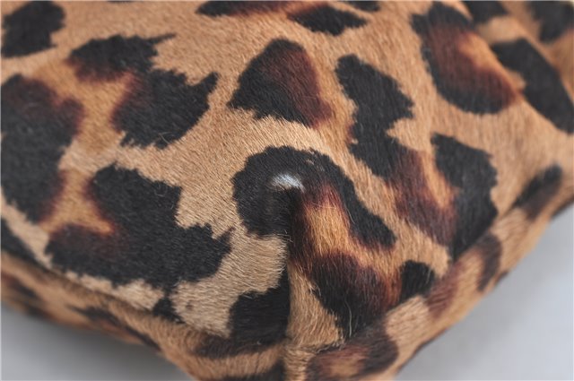 Authentic FENDI Leopard Motif Shoulder Hand Bag Unborn Calf Fur Brown J0764