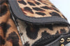 Authentic FENDI Leopard Motif Shoulder Hand Bag Unborn Calf Fur Brown J0764