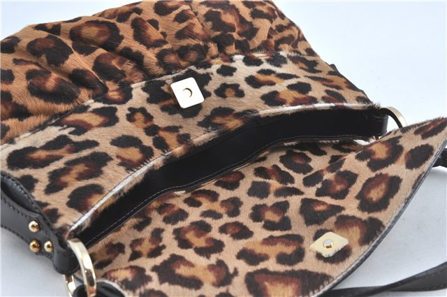 Authentic FENDI Leopard Motif Shoulder Hand Bag Unborn Calf Fur Brown J0764