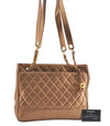 Authentic CHANEL Lamb Skin Matelasse Chain Shoulder Tote Bag Brown Gold CC J0768