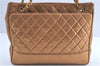 Authentic CHANEL Lamb Skin Matelasse Chain Shoulder Tote Bag Brown Gold CC J0768