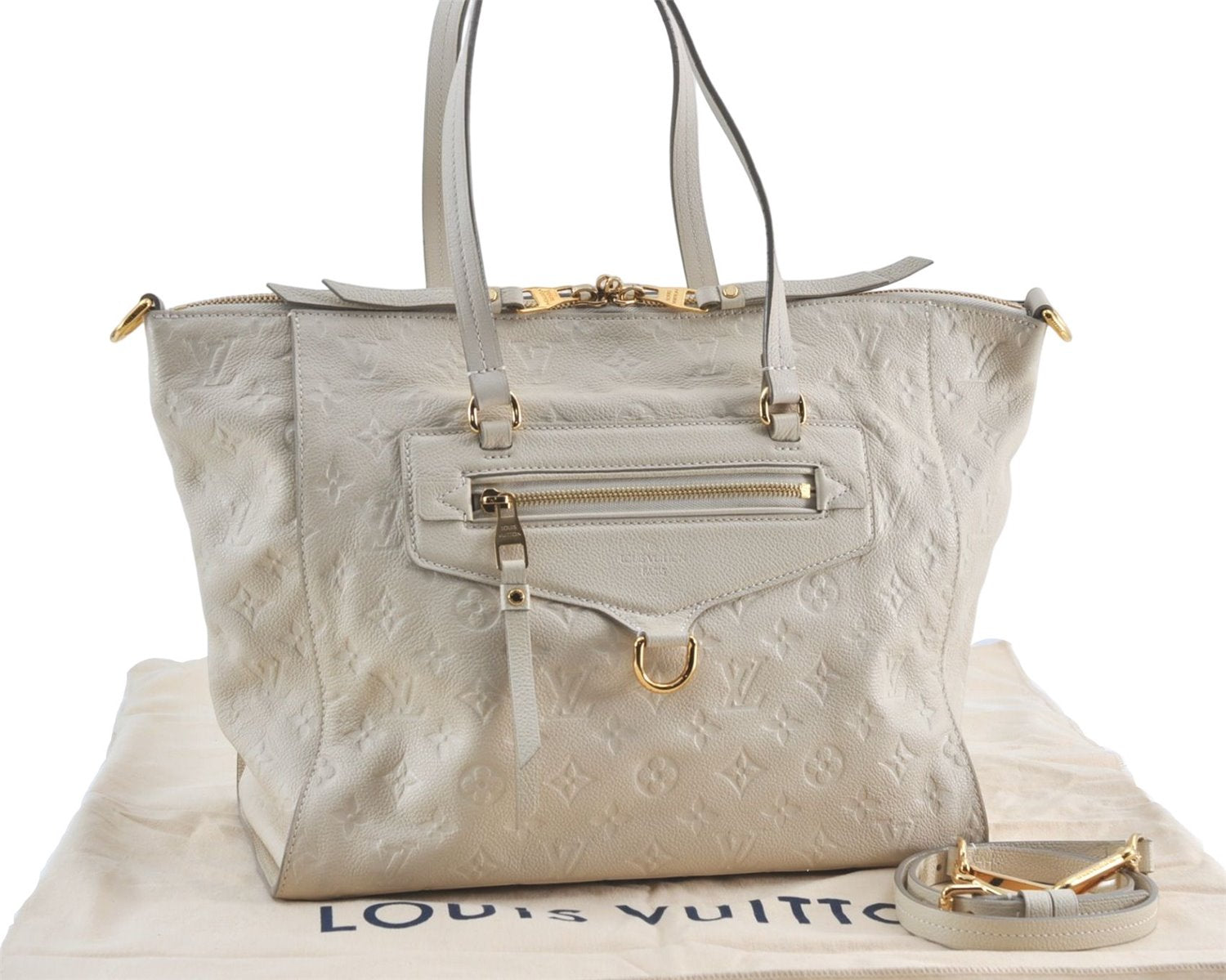 Auth Louis Vuitton Monogram Empreinte Lumineuse PM Tote Bag M93411 White J0778