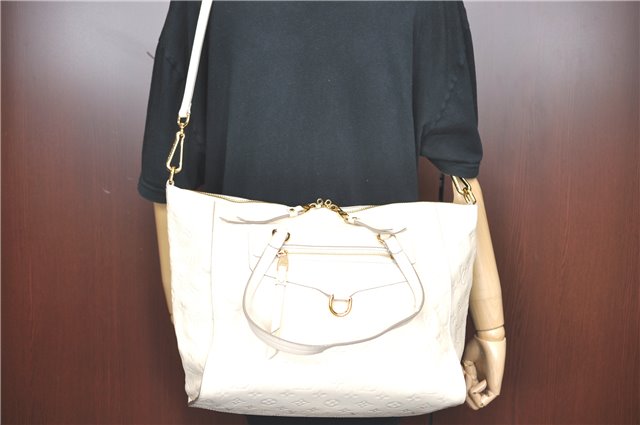 Auth Louis Vuitton Monogram Empreinte Lumineuse PM Tote Bag M93411 White J0778