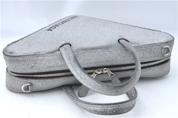 BALENCIAGA Triangle Duffle 2Way Shoulder Hand Bag Leather 531048 Silver J0781