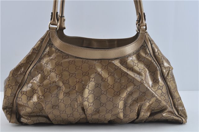 Authentic GUCCI Abbey GG Crystal Shoulder Tote Bag PVC Leather 189835 Gold J0782