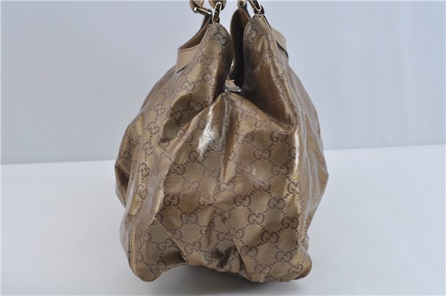 Authentic GUCCI Abbey GG Crystal Shoulder Tote Bag PVC Leather 189835 Gold J0782