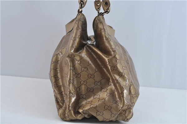Authentic GUCCI Abbey GG Crystal Shoulder Tote Bag PVC Leather 189835 Gold J0782