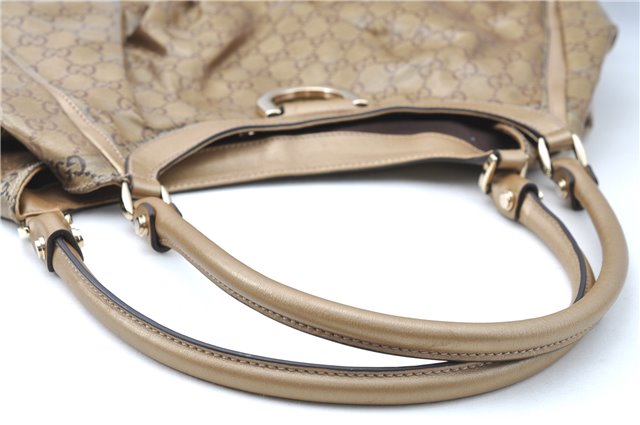 Authentic GUCCI Abbey GG Crystal Shoulder Tote Bag PVC Leather 189835 Gold J0782