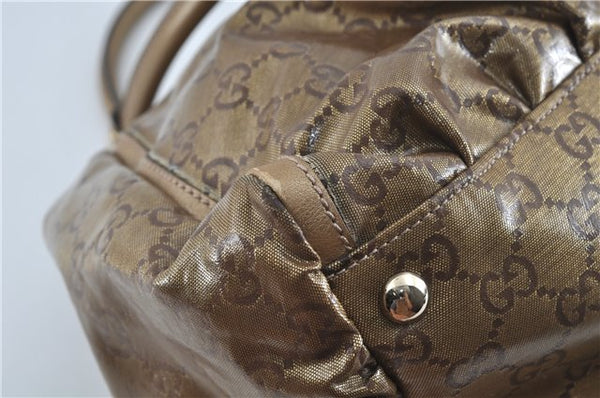 Authentic GUCCI Abbey GG Crystal Shoulder Tote Bag PVC Leather 189835 Gold J0782