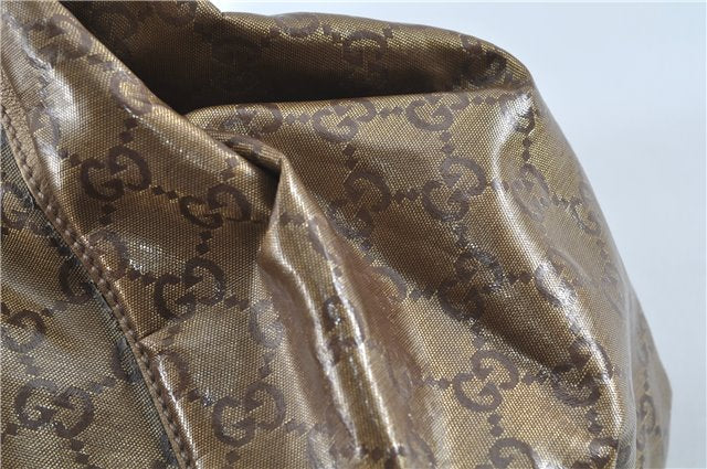 Authentic GUCCI Abbey GG Crystal Shoulder Tote Bag PVC Leather 189835 Gold J0782