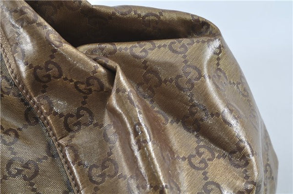 Authentic GUCCI Abbey GG Crystal Shoulder Tote Bag PVC Leather 189835 Gold J0782