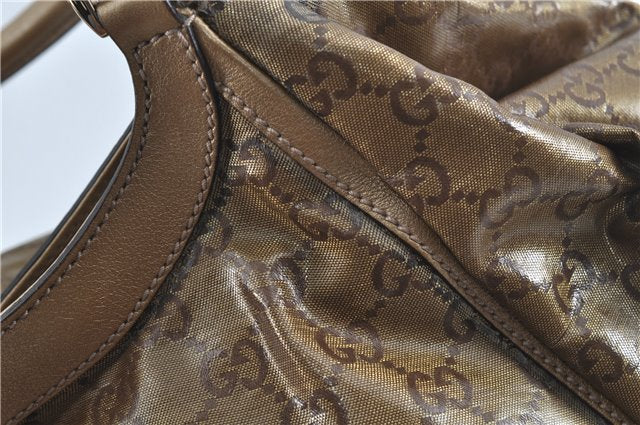 Authentic GUCCI Abbey GG Crystal Shoulder Tote Bag PVC Leather 189835 Gold J0782