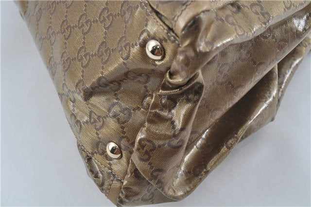 Authentic GUCCI Abbey GG Crystal Shoulder Tote Bag PVC Leather 189835 Gold J0782