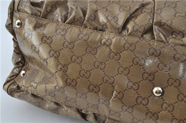 Authentic GUCCI Abbey GG Crystal Shoulder Tote Bag PVC Leather 189835 Gold J0782