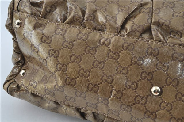 Authentic GUCCI Abbey GG Crystal Shoulder Tote Bag PVC Leather 189835 Gold J0782