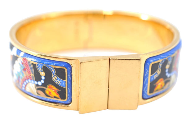 Authentic HERMES Email GM Bangle folding fan Motif Gold Black Blue  J0787