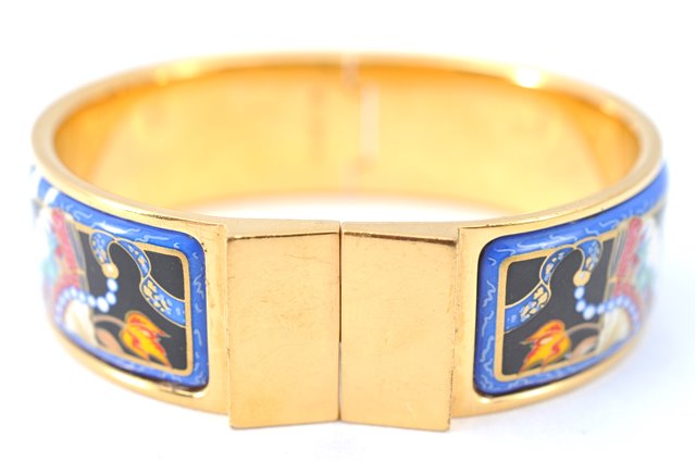 Authentic HERMES Email GM Bangle folding fan Motif Gold Black Blue  J0787