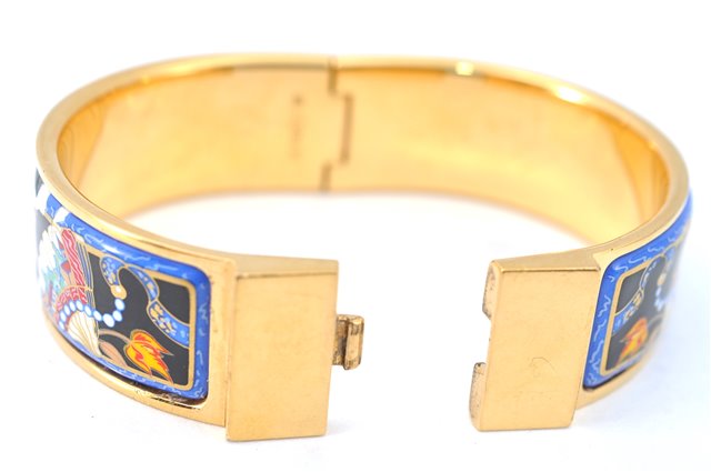 Authentic HERMES Email GM Bangle folding fan Motif Gold Black Blue  J0787