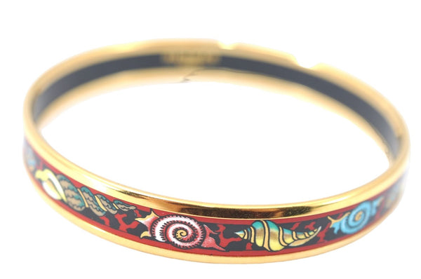 Authentic HERMES Email PM Bangle Shell Motif Gold Red  J0789