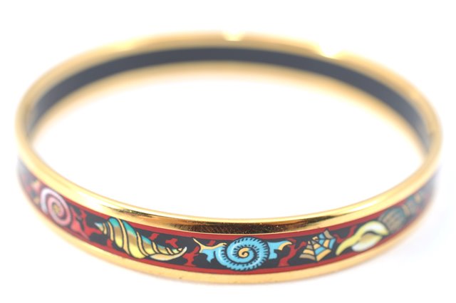 Authentic HERMES Email PM Bangle Shell Motif Gold Red  J0789