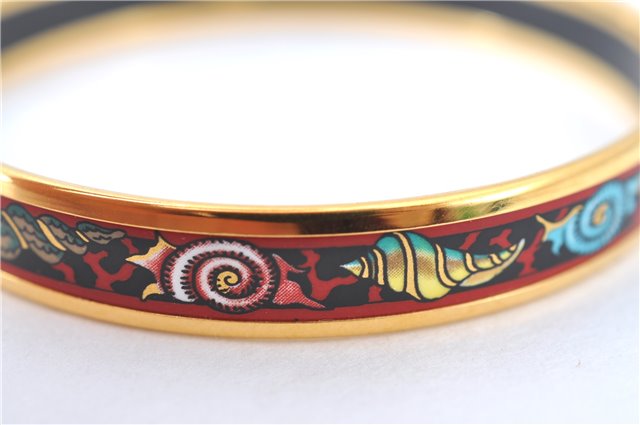 Authentic HERMES Email PM Bangle Shell Motif Gold Red  J0789