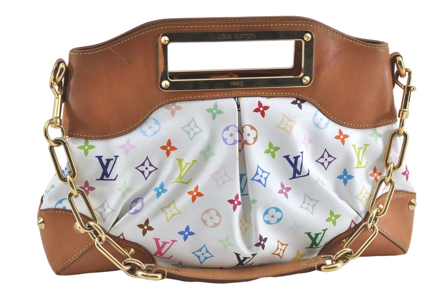 Auth Louis Vuitton Monogram Multicolor Judy MM 2Way Hand Bag M40255 White J0790