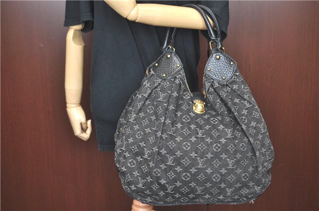 Auth Louis Vuitton Monogram Denim XL Shoulder Hand Bag Black M95510 LV J0793
