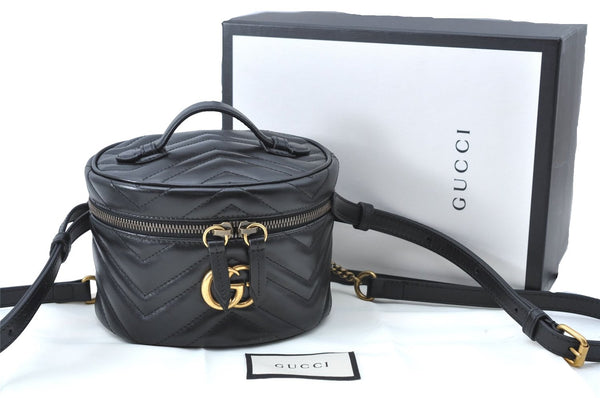 Auth GUCCI GG Marmont Double G Backpack Hand Bag Leather 598594 Black Box J0807