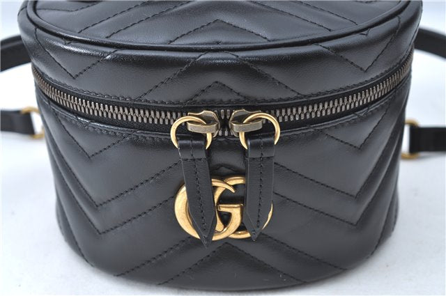 Auth GUCCI GG Marmont Double G Backpack Hand Bag Leather 598594 Black Box J0807