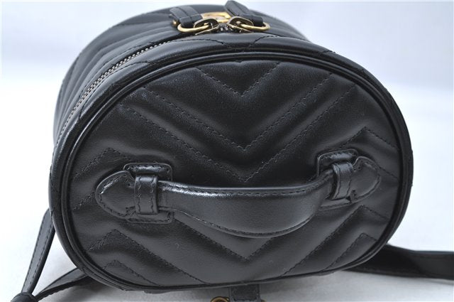 Auth GUCCI GG Marmont Double G Backpack Hand Bag Leather 598594 Black Box J0807