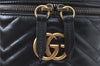 Auth GUCCI GG Marmont Double G Backpack Hand Bag Leather 598594 Black Box J0807