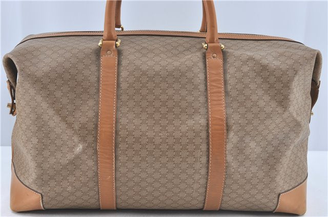 Authentic CELINE Macadam Blason Travel Boston Bag PVC Leather Beige Brown J0808