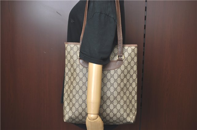 Authentic GUCCI Shoulder Tote Bag GG PVC Leather Brown J0809